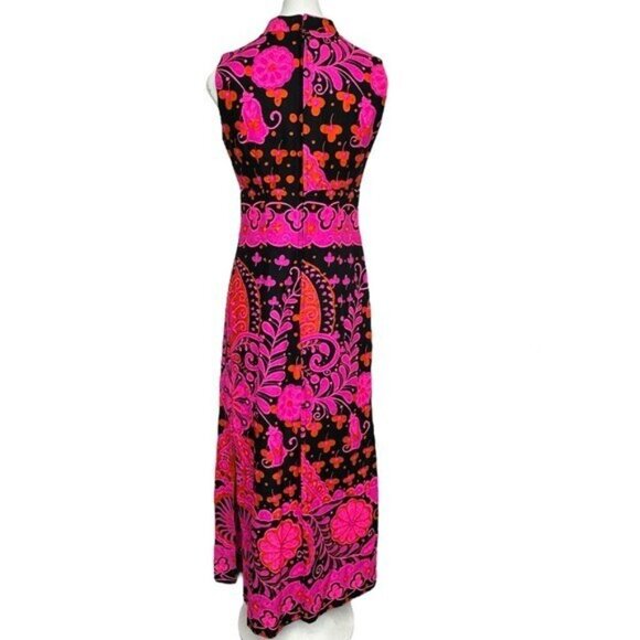 Miss Hawaii Kamehameha Maxi Dress 10 Mandarin Collar Tribal Print Vintage 60s - Picture 4 of 9